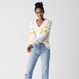 Faherty Women's V-Neck Sweater in Cream and Yellow